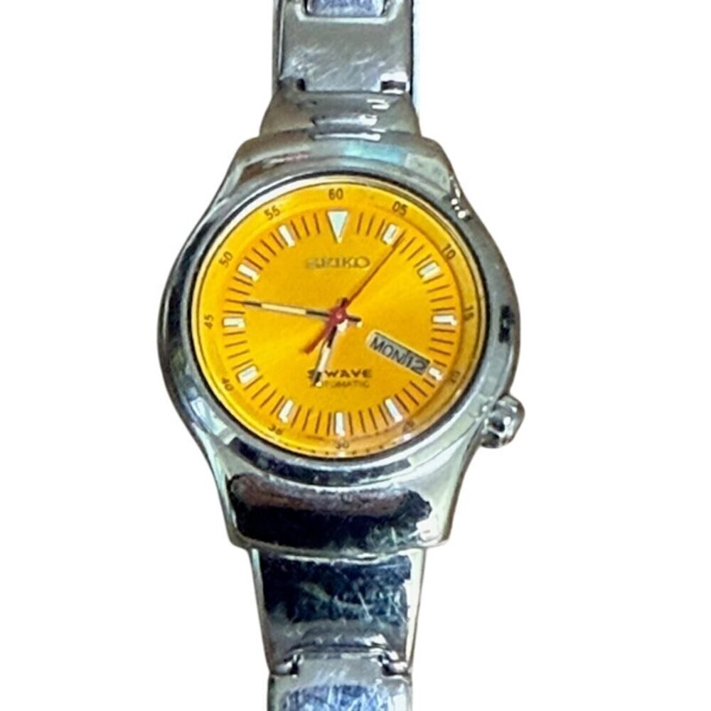 Vintage Seiko S Wave Silver Orange Face Automatic Women's Watch Working